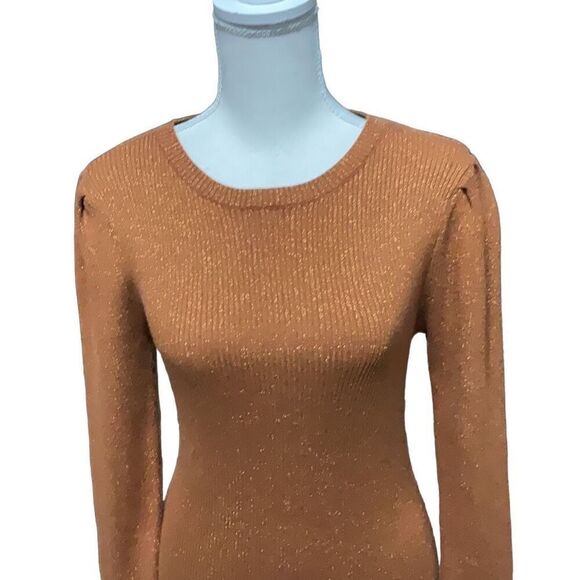 Miami Metallic Burnt Orange Bodycon Long Sleeve Dress Round Neck Size Large - Picture 2 of 7